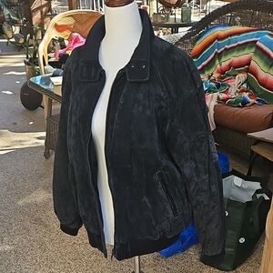 Copper Key Womens Zip Up Black Suede Leather Bomber Jacket - Size L